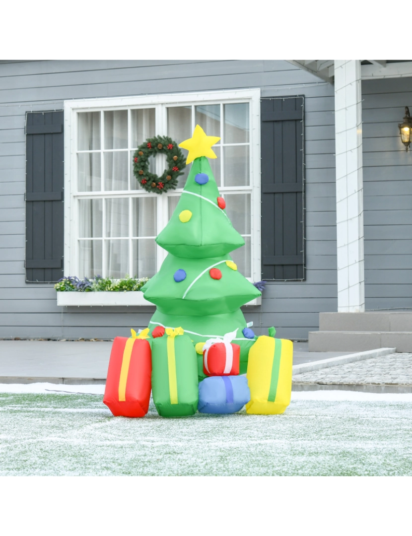 imagem de HomCom® Árvore de Natal Inflável 1.5m Árvore Decorativo com Enfeites de Prendas Iluminado LED2