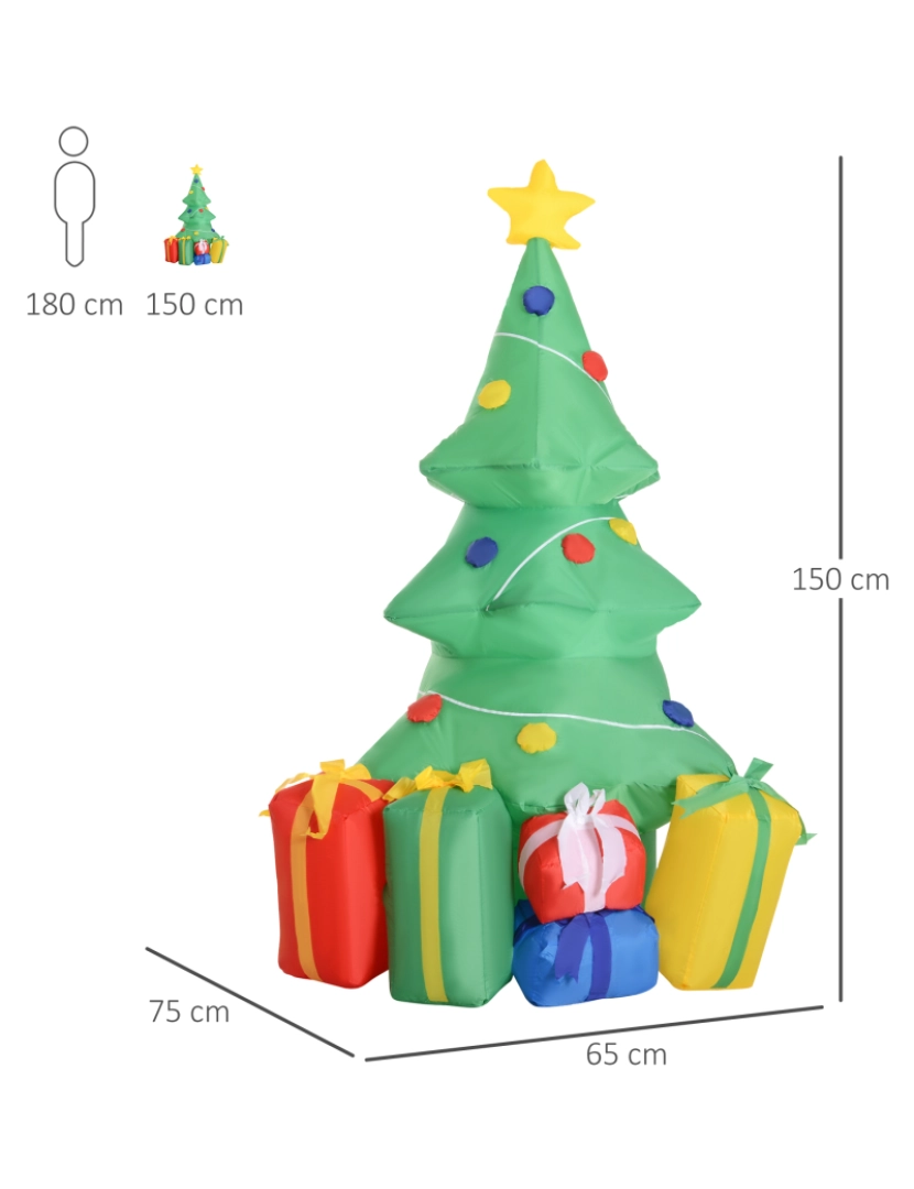 imagem de HomCom® Árvore de Natal Inflável 1.5m Árvore Decorativo com Enfeites de Prendas Iluminado LED3