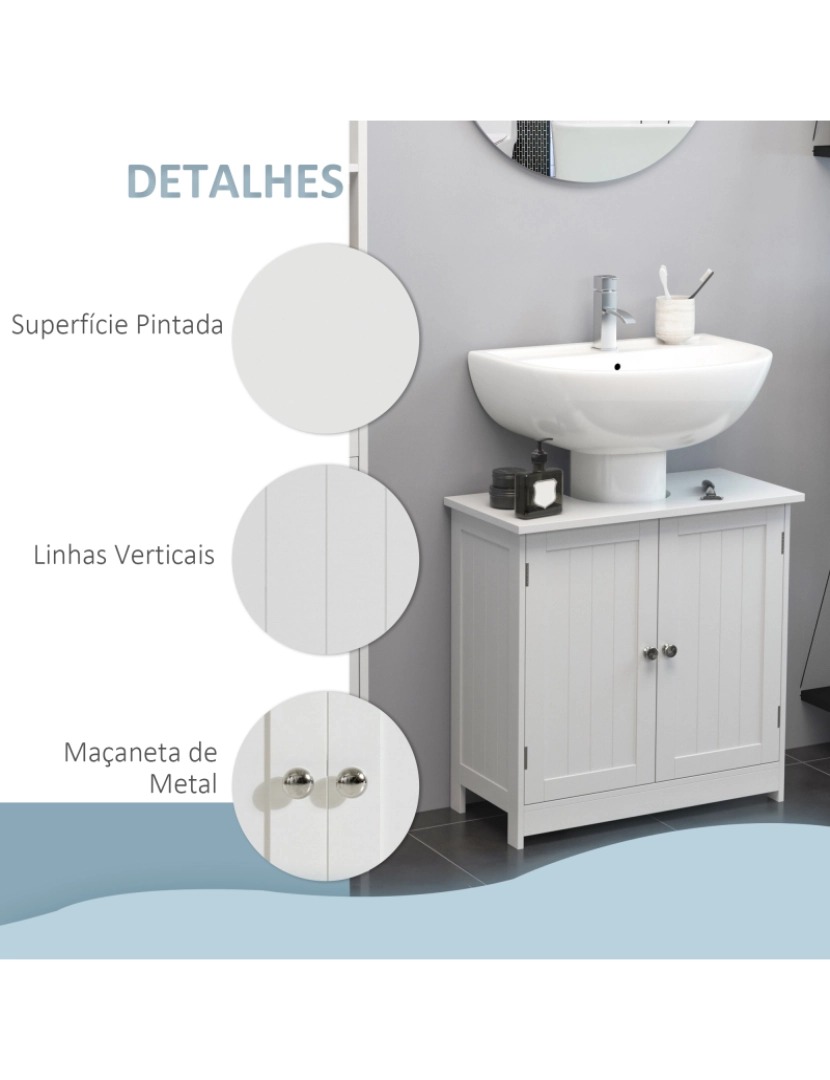 imagem de HOMCOM Móvel para Lavatório Pousar Armário Casa de Banho de Armazenamento com 2 Portas e Prateleira Interior Ajustável Moderno 60x30x60 cm Branco5