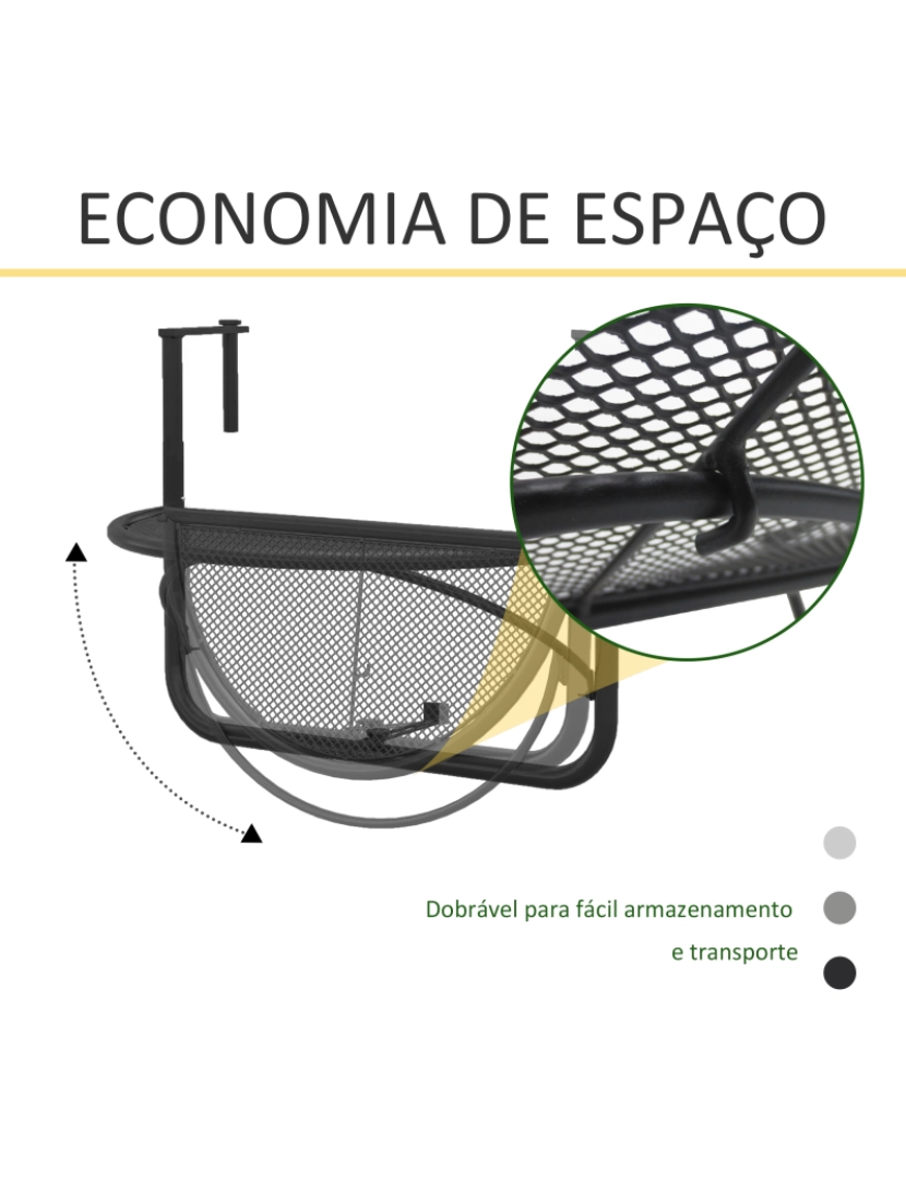 imagem de Outsunny Mesa de Suspensão de Varanda Semicircular 60x45x50 cm Ajustável4