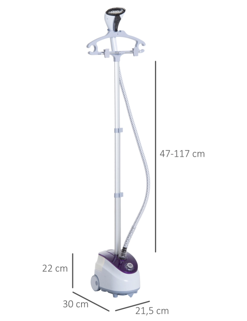 imagem de HOMCOM Ferro de Engomar a Vapor com Depósito de 1,8L e Temperatura Ajustável em 11 Níveis Ferro de Engomar a Vapor Vertical 21,5x30x150 cm Branco e Roxo3