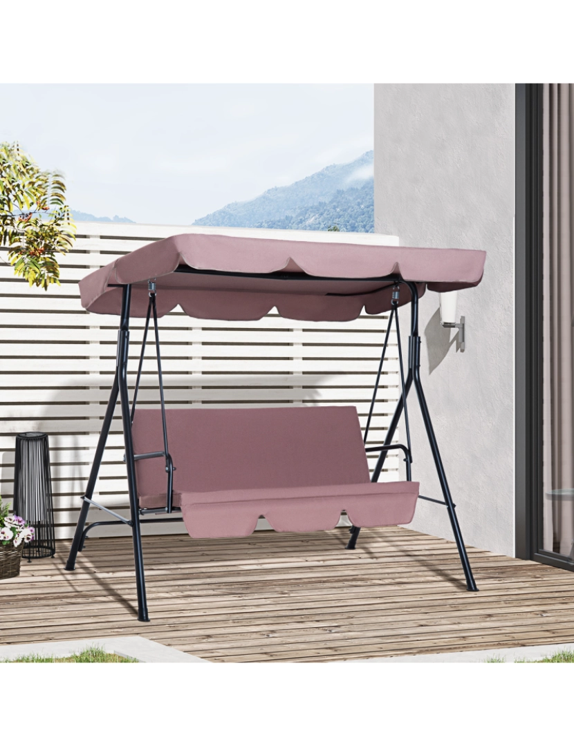 imagem de Outsunny Baloiço de Jardim de 3 Lugares Baloiço com Teto Ajustável em Ângulo para Terraço Balcão Carga Máxima 200kg Aço 172x110x153cm Marrom2