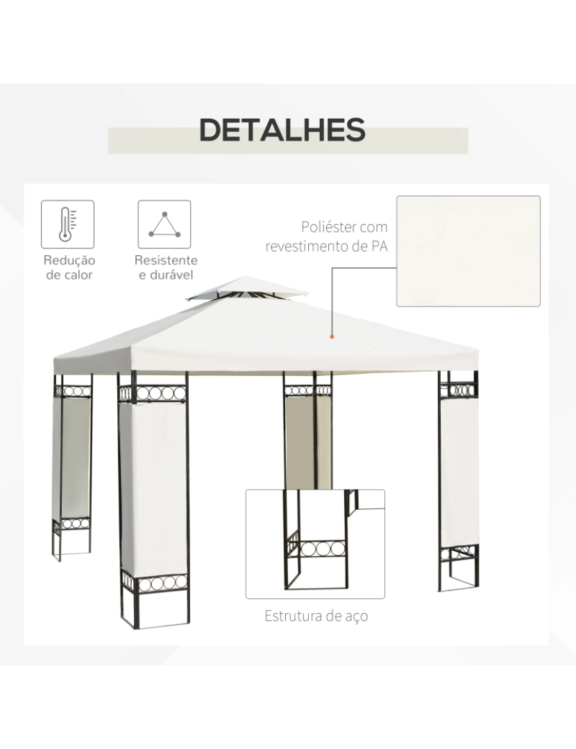 imagem de Pérgola Exterior 300x300x265cm cor creme e preto 100110-0766