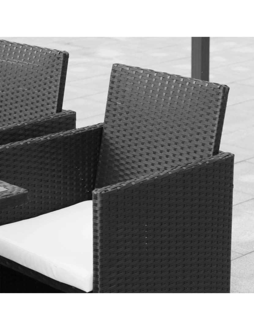 imagem de Outsunny Conjunto de Móveis de Vime PE para Jardim Conjunto de 9 peças Mesa Cadeiras e Bancos com Almofadas para Exterior Preto8