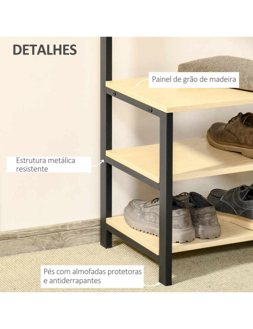 imagem de HOMCOM Cabide Suporte De Metal Estande 3 Prateleiras 8 Ganchos Cabide para Sapatos Roupas para Entrada do Corredor 60x40x175 cm5