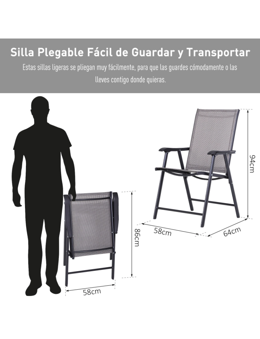 imagem de Cadeiras dobráveis de 2 peças 58cmx64cmx94cm cor cinza e preto 84B-381GY5