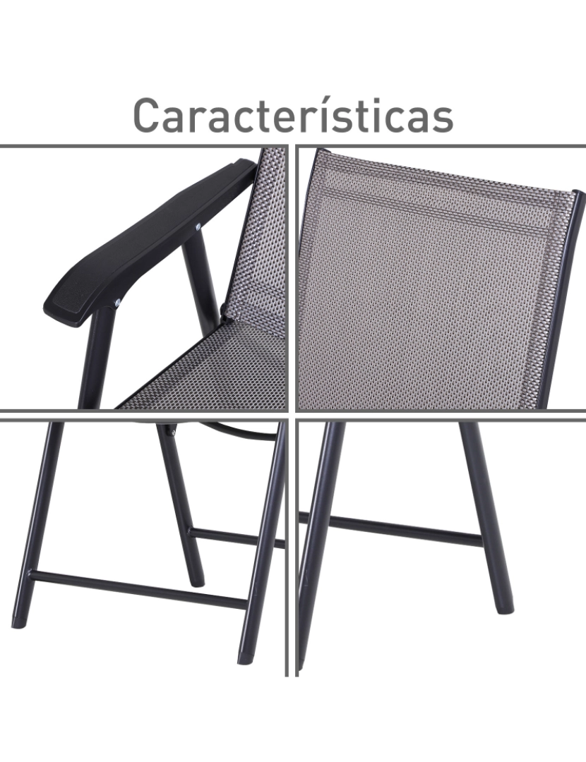 imagem de Cadeiras dobráveis de 2 peças 58cmx64cmx94cm cor cinza e preto 84B-381GY7