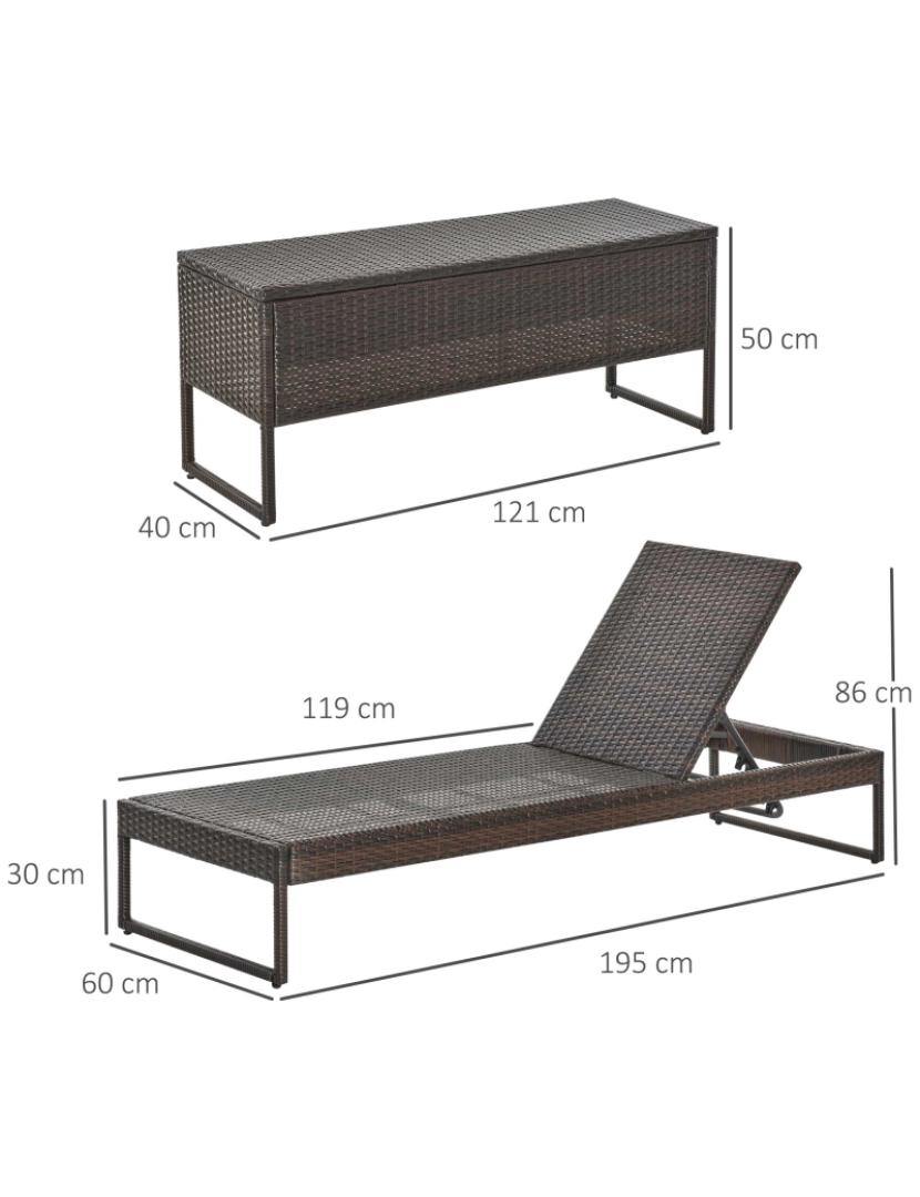 imagem de Espreguiçadeira de 3 peças 195x60x86cm cor marrom e creme branco 862-022BN3