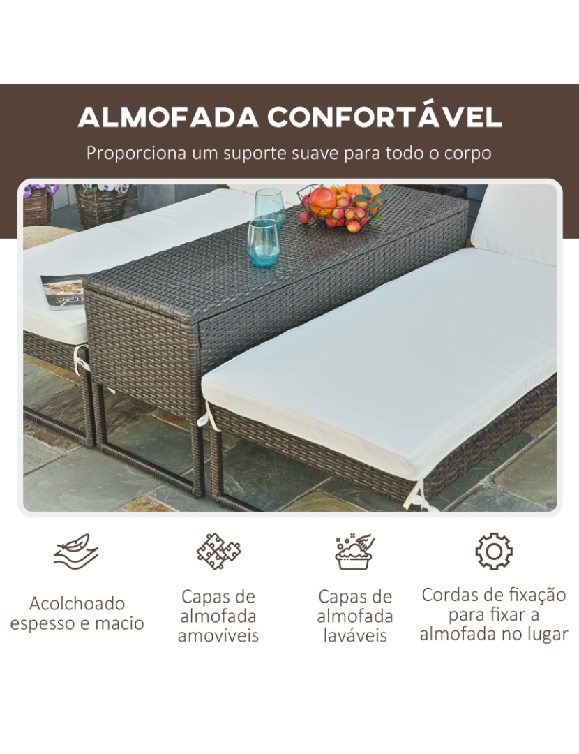 imagem de Espreguiçadeira de 3 peças 195x60x86cm cor marrom e creme branco 862-022BN6