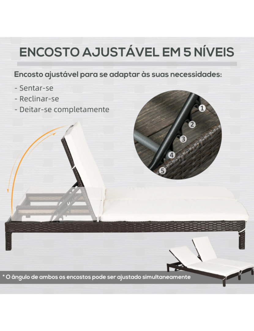 imagem de Espreguiçadeira de Vime 2 Lugares 195x120x28cm cor marrom e branco creme 862-023BN5