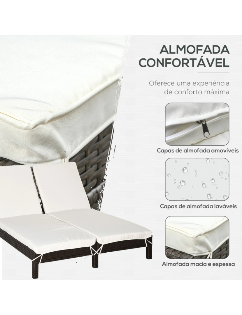 imagem de Espreguiçadeira de Vime 2 Lugares 195x120x28cm cor marrom e branco creme 862-023BN6