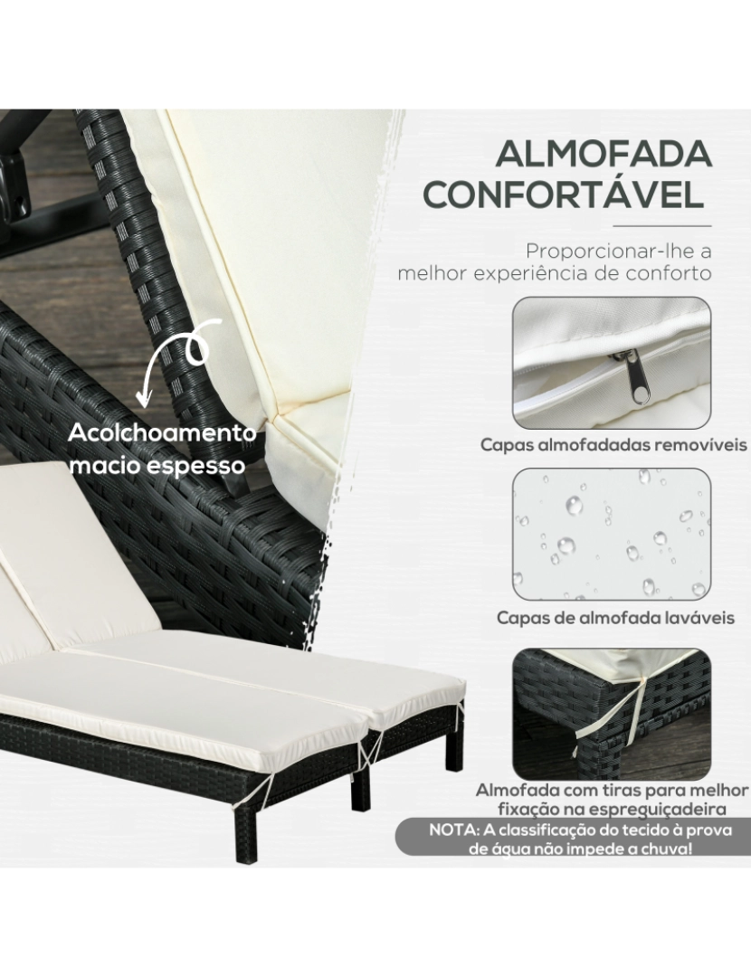 imagem de Espreguiçadeira de Vime 2 Lugares 195x120x28cm cor preto e creme 862-023BK5