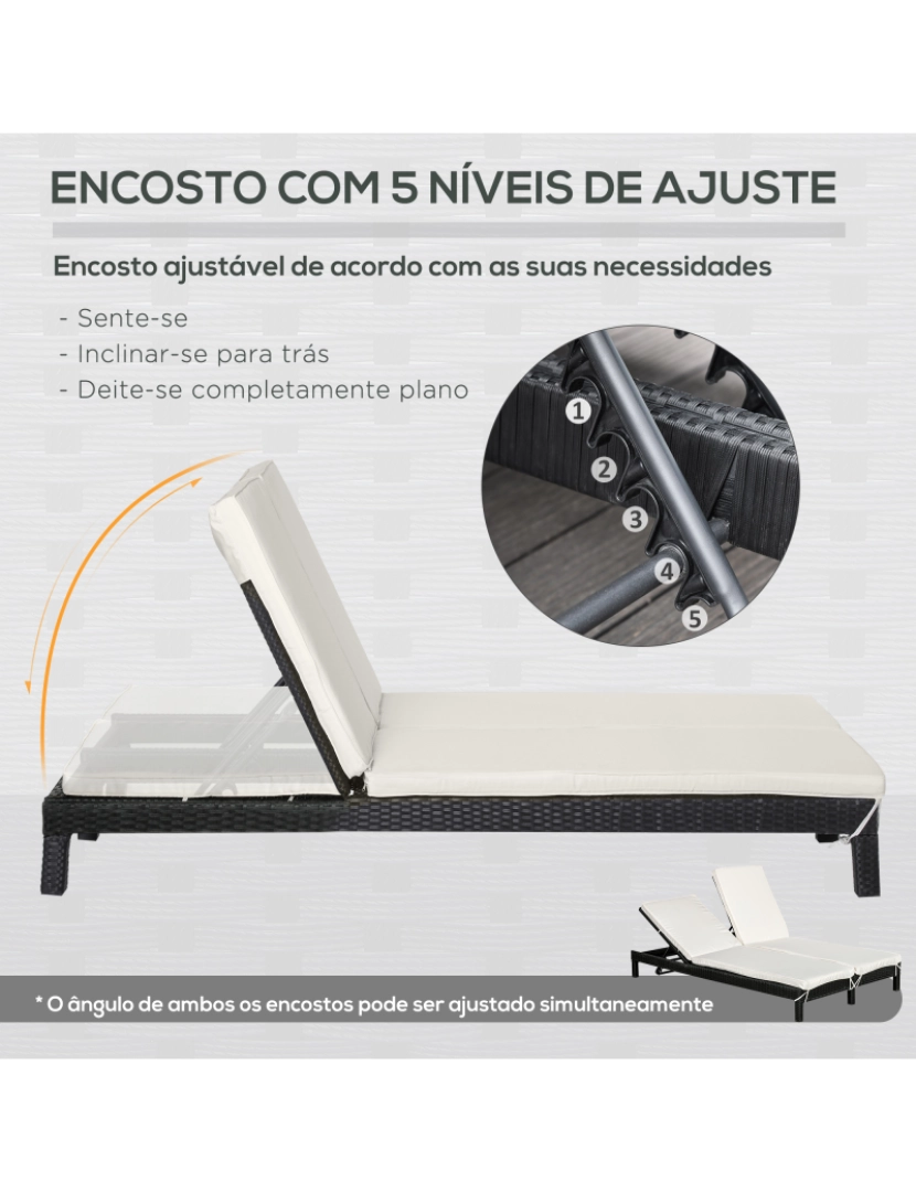 imagem de Espreguiçadeira de Vime 2 Lugares 195x120x28cm cor preto e creme 862-023BK6