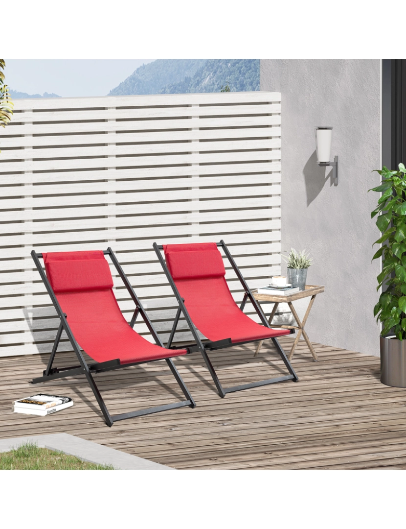 imagem de Conjunto de 2 Espreguiçadeiras Dobráveis 96,5x58x91,5cm cor vermelho de vinho tinto 84B-342WR2