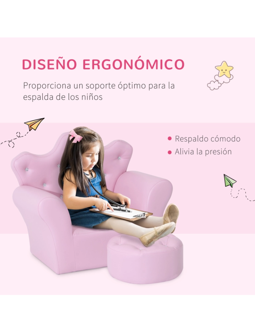 imagem de Sofá para Crianças com Banco 58x40.5x49cm cor rosa 02-05196