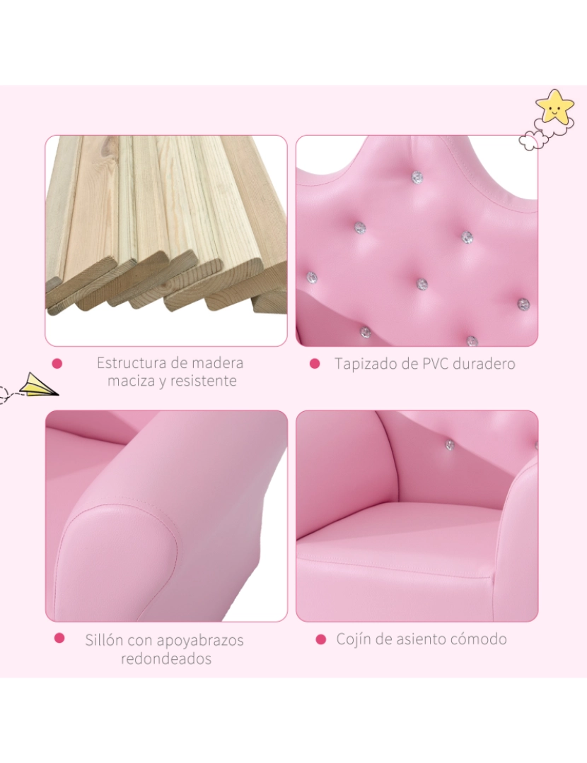 imagem de Sofá para Crianças com Banco 58x40.5x49cm cor rosa 02-05197