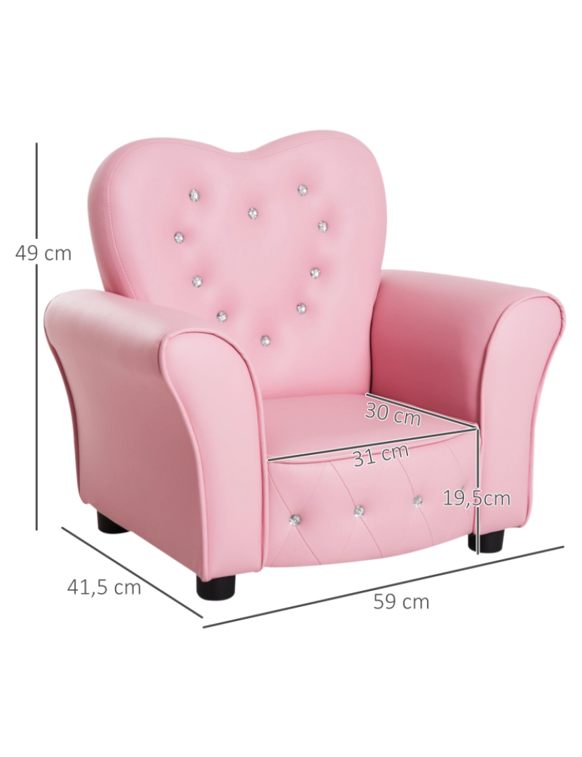 imagem de Sofá Infantil 59x41.5x49cm cor rosa 310-0253