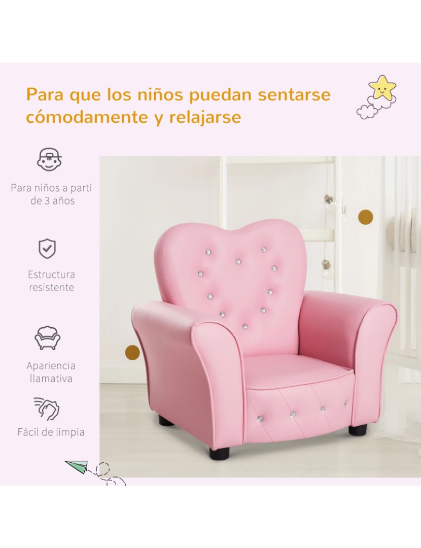 imagem de Sofá Infantil 59x41.5x49cm cor rosa 310-0257