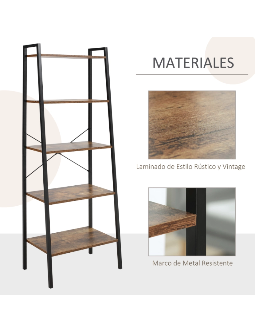 imagem de Estante em forma de Escada 56x34x160cm cor castanho rústico 838-1196