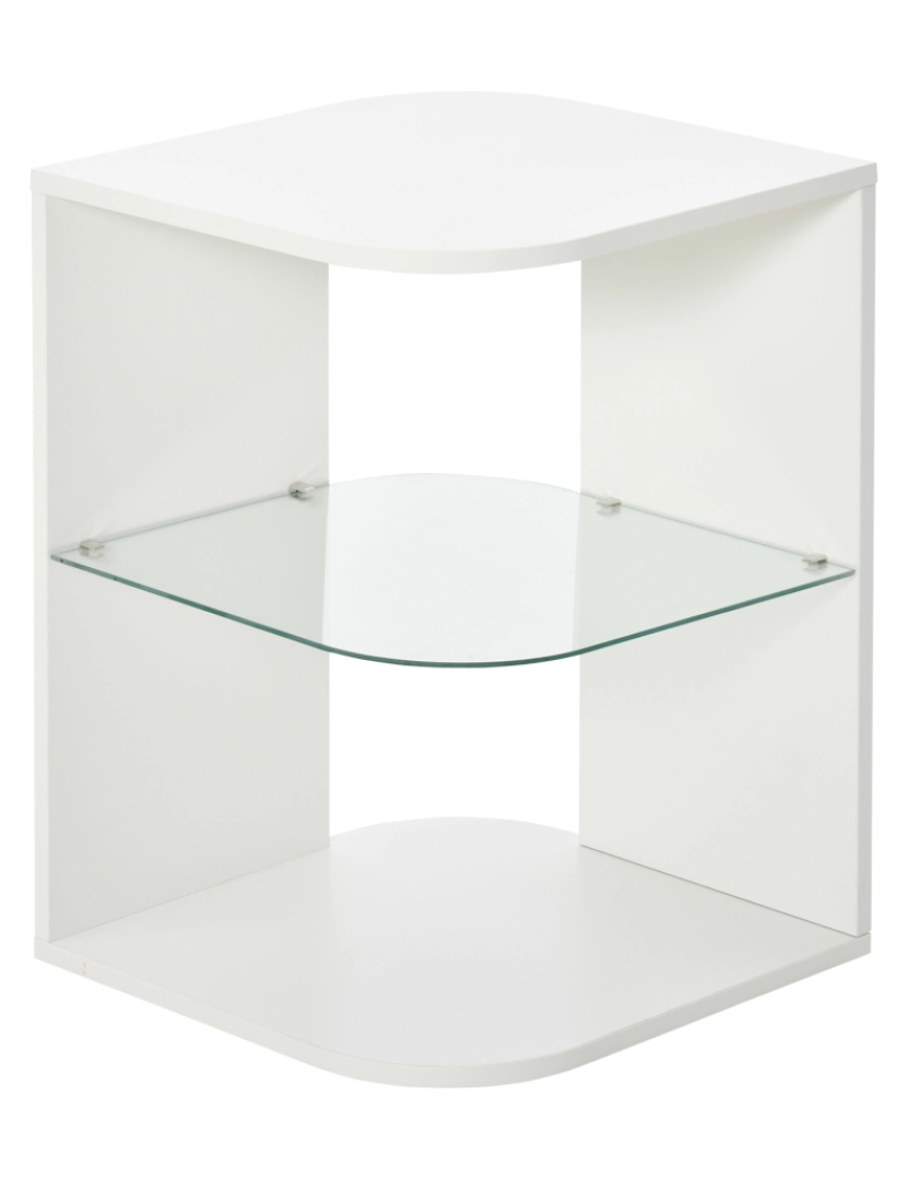 imagem de HOMCOM Mesa Auxiliar Moderna Mesa de Cabeceira com 3 Prateleiras 1 de Vidro para Sala de Estar Dormitório 40x40x56cm Branco1