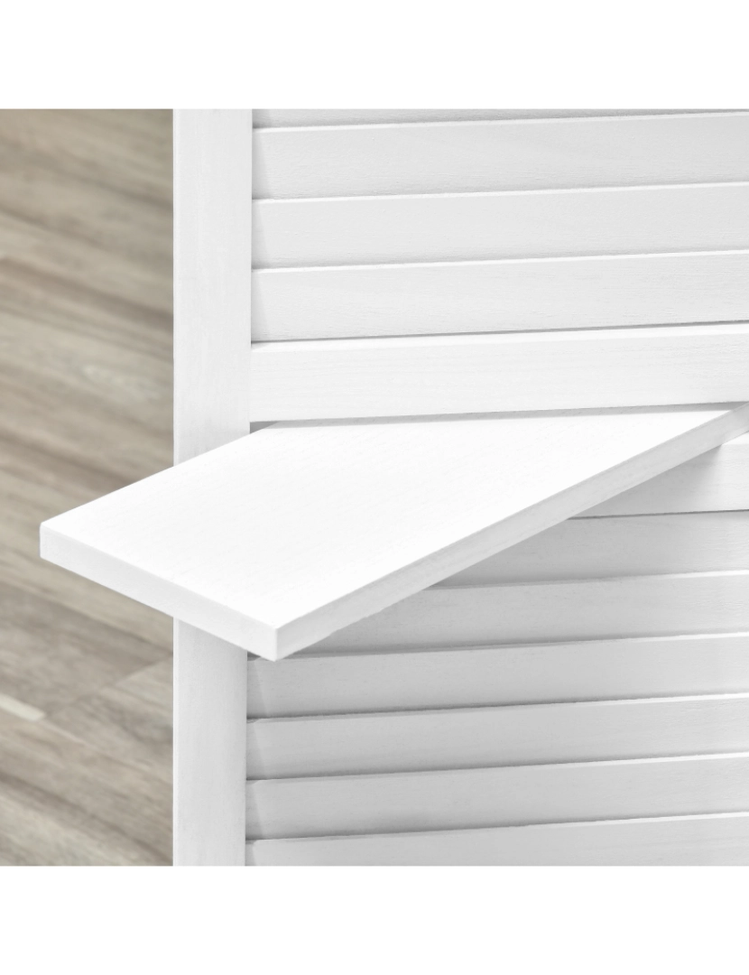 imagem de HOMCOM Biombo de 4 Painéis de Madeira Separador de Ambiente Dobrável com 3 Prateleiras Removíveis Desenho Persiana para Dormitório Escritório 160x170cm Branco8