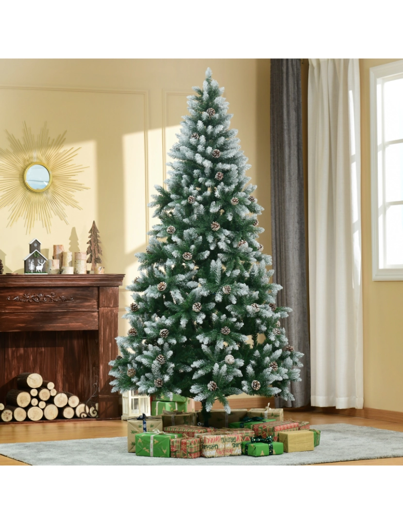 imagem de HOMCOM Árvore de Natal Artificial Ø105x210cm com 1440 Pontas de PVC e 75 Pinhas Base Dobrável e Suporte de Aço Decoração de Natal para Interiores Verde2
