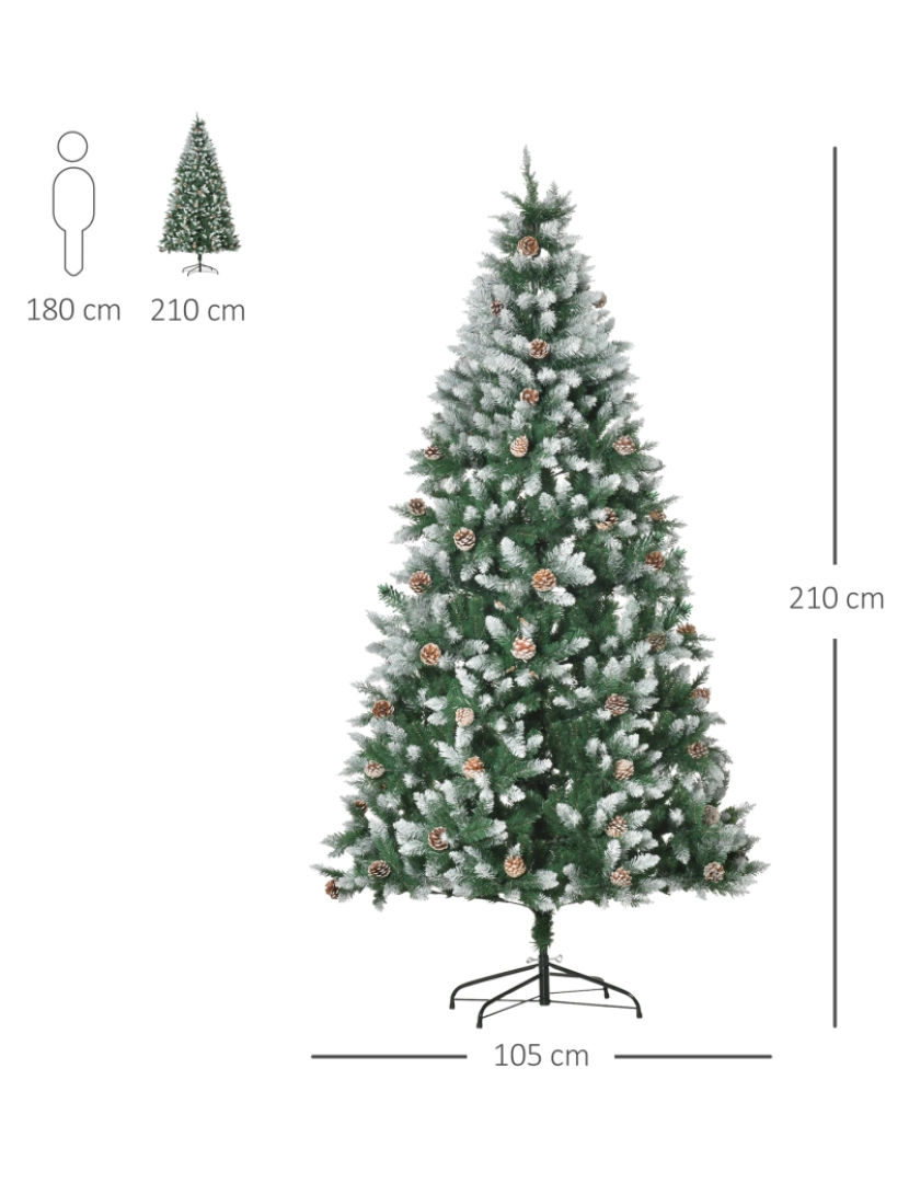 imagem de HOMCOM Árvore de Natal Artificial Ø105x210cm com 1440 Pontas de PVC e 75 Pinhas Base Dobrável e Suporte de Aço Decoração de Natal para Interiores Verde3