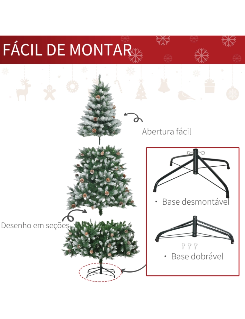 imagem de HOMCOM Árvore de Natal Artificial Ø105x210cm com 1440 Pontas de PVC e 75 Pinhas Base Dobrável e Suporte de Aço Decoração de Natal para Interiores Verde6