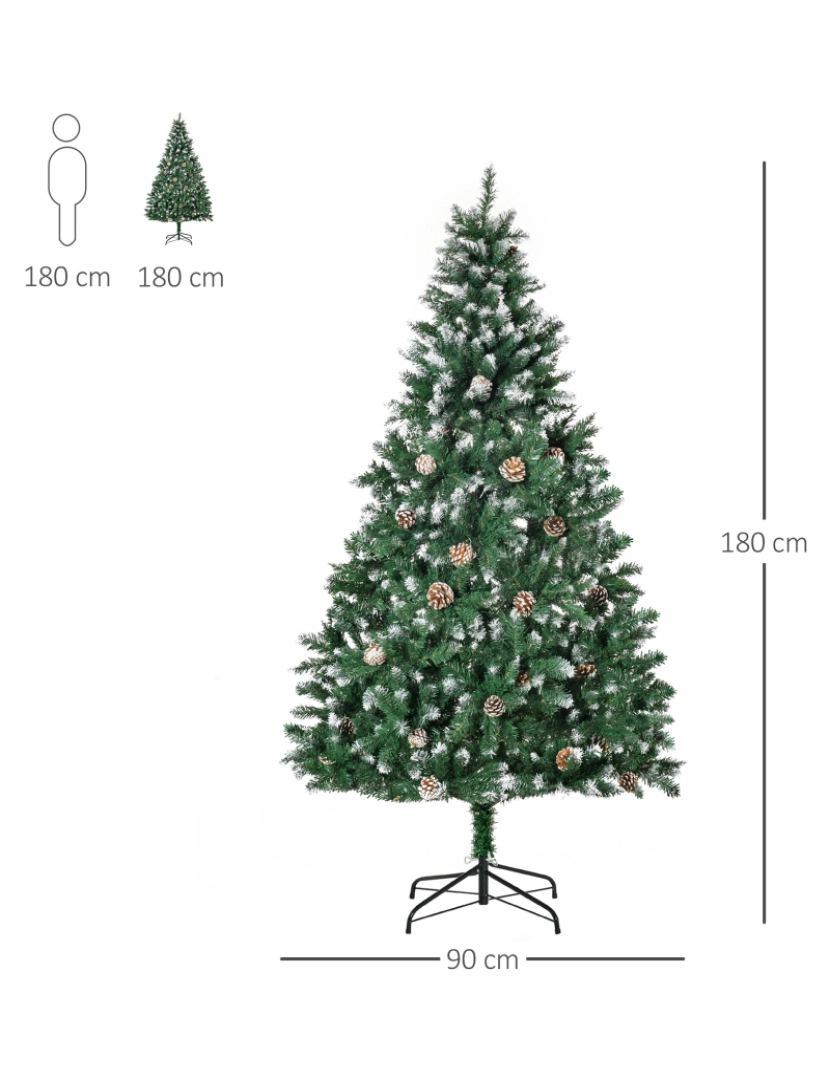 imagem grande de HOMCOM Árvore de Natal Artificial Ø90x180cm com 1111 Ramos de PVC e 59 Pinhas Base Dobrável e Suporte de Aço Decoração de Natal para Interiores Verde3