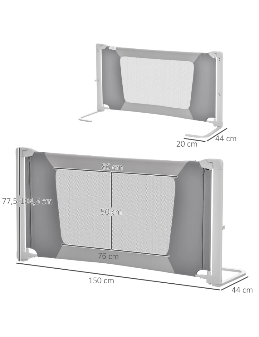 imagem de HOMCOM Barreira de Cama para Crianças de 150cm com Altura Ajustável Barreira de Cama Infantil Proteção Anti Queda com Estrutura de Alumínio 150x44x77,5-104,5cm Cinza3