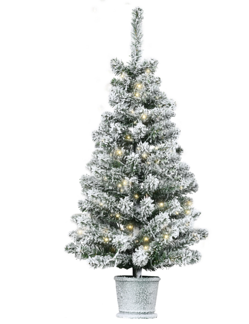 Homcom - HOMCOM Árvore de Natal Pequena Artificial Ø40x90cm com Luzes LED 116 Ramas Vaso Desmontável e Suporte de Metal Decoração de Natal para Interior Verde e Branco