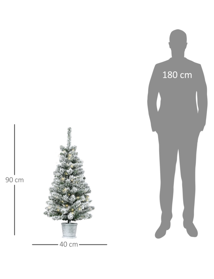imagem de HOMCOM Árvore de Natal Pequena Artificial Ø40x90cm com Luzes LED 116 Ramas Vaso Desmontável e Suporte de Metal Decoração de Natal para Interior Verde e Branco3