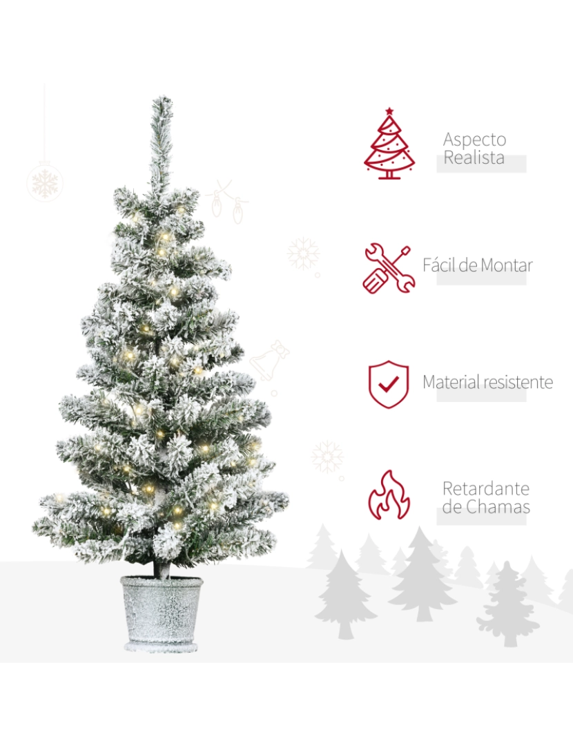 imagem de HOMCOM Árvore de Natal Pequena Artificial Ø40x90cm com Luzes LED 116 Ramas Vaso Desmontável e Suporte de Metal Decoração de Natal para Interior Verde e Branco4