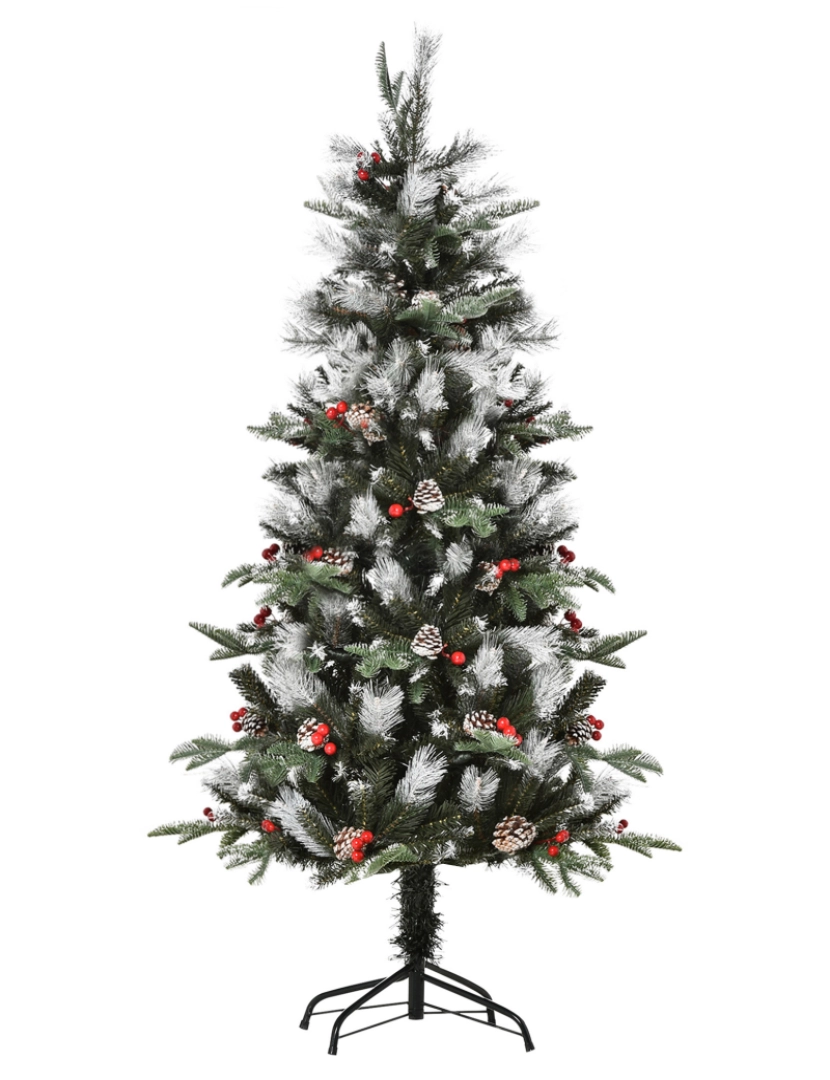 imagem grande de HOMCOM Árvore de Natal Artificial 150cm com 440 Ramas 39 Pinhas e 39 Frutinhas Folhas de PVC PE Base Dobrável e Suporte Metálico Decoração de Natal para Interiores Verde1