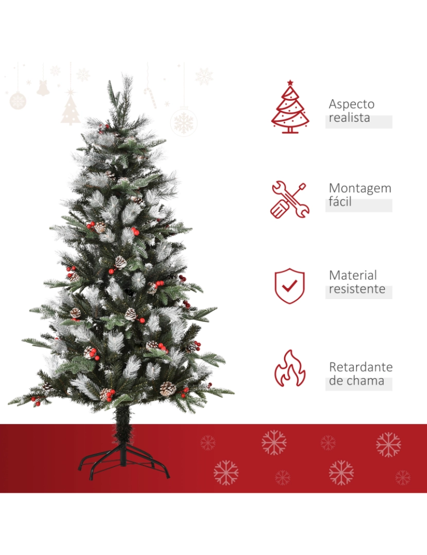 imagem de HOMCOM Árvore de Natal Artificial 150cm com 440 Ramas 39 Pinhas e 39 Frutinhas Folhas de PVC PE Base Dobrável e Suporte Metálico Decoração de Natal para Interiores Verde4