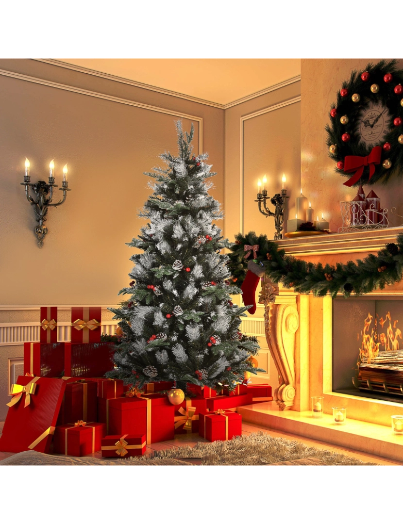 imagem de HOMCOM Árvore de Natal Artificial 150cm com 440 Ramas 39 Pinhas e 39 Frutinhas Folhas de PVC PE Base Dobrável e Suporte Metálico Decoração de Natal para Interiores Verde9