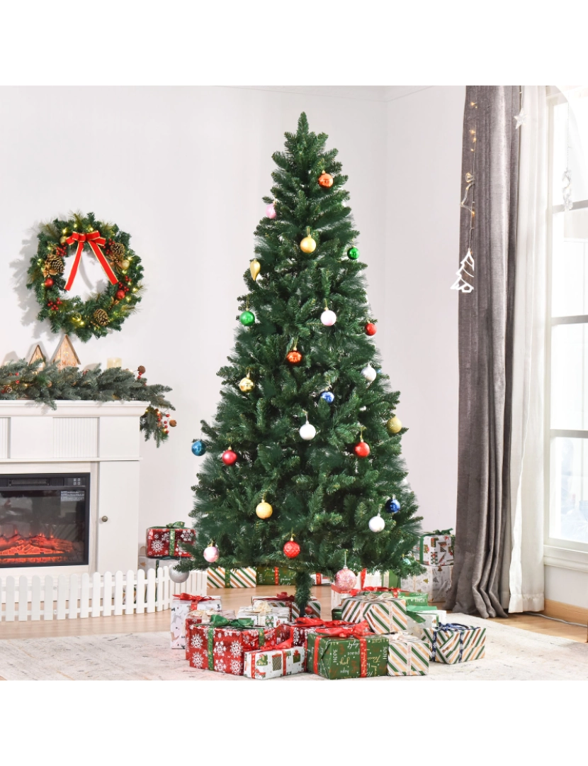 imagem de HOMCOM Árvore de Natal Artificial 210cm Ignífuga com 1064 Ramas com 2 Tipos de Pontas de PVC e Base de Aço Decoração de Natal para Interiores Verde2