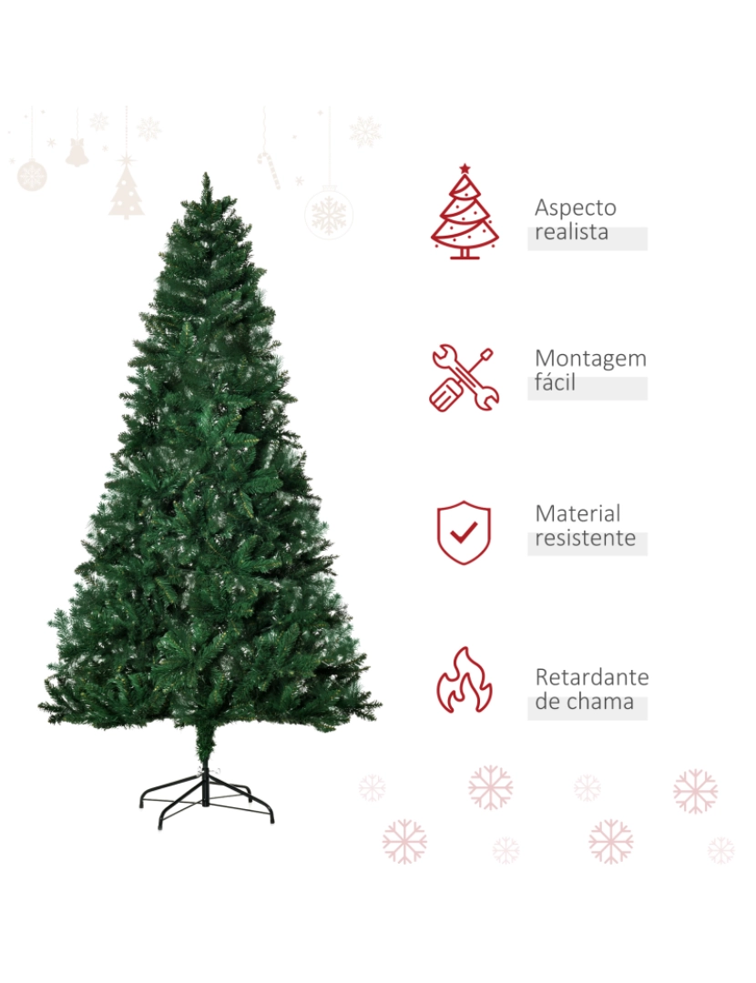 imagem de HOMCOM Árvore de Natal Artificial 210cm Ignífuga com 1064 Ramas com 2 Tipos de Pontas de PVC e Base de Aço Decoração de Natal para Interiores Verde4