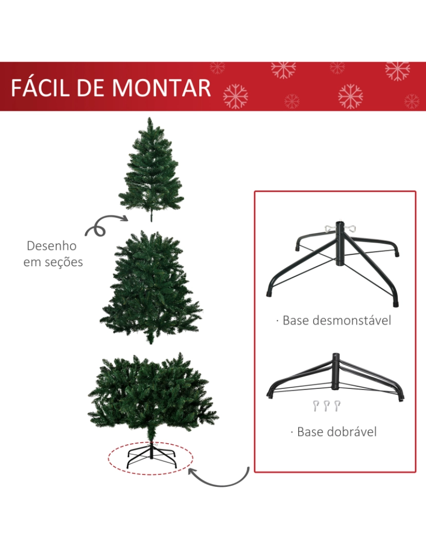 imagem de HOMCOM Árvore de Natal Artificial 210cm Ignífuga com 1064 Ramas com 2 Tipos de Pontas de PVC e Base de Aço Decoração de Natal para Interiores Verde6