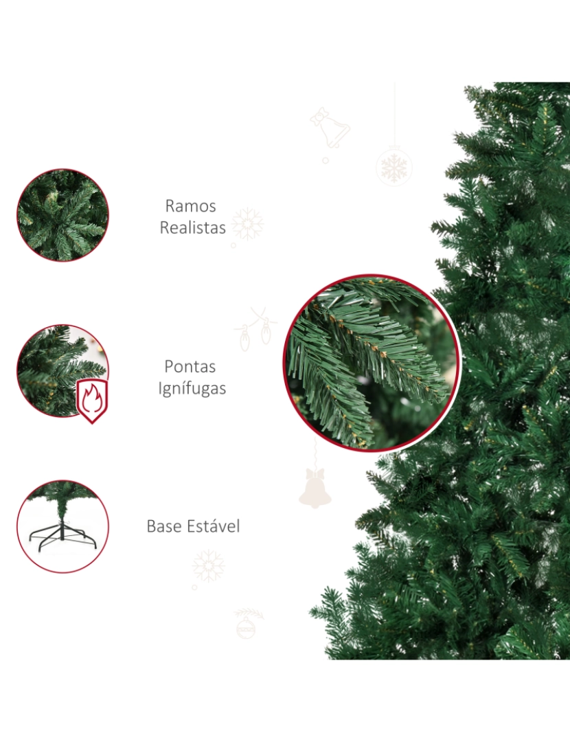 imagem de HOMCOM Árvore de Natal Artificial 210cm Ignífuga com 1064 Ramas com 2 Tipos de Pontas de PVC e Base de Aço Decoração de Natal para Interiores Verde7