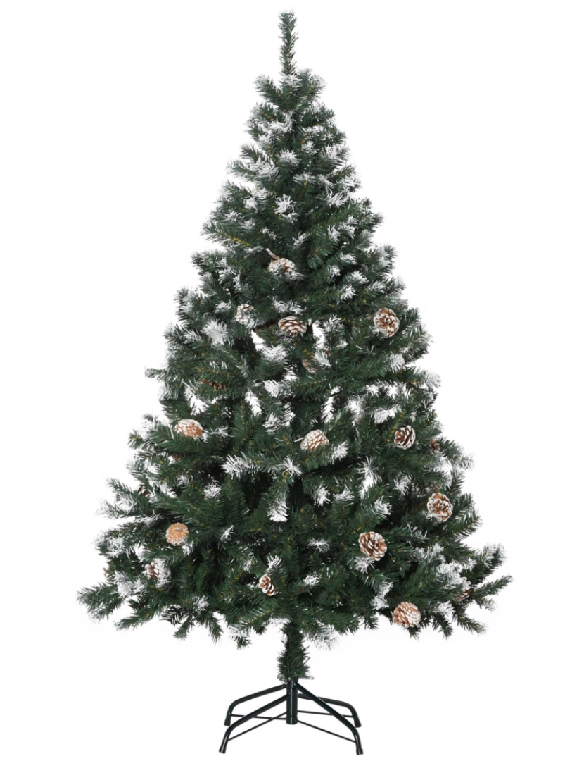 imagem de HOMCOM Árvore de Natal Artificial 150cm com 676 Ramas e 41 Pinhas Folhas de PVC com Efeito de Neve Base Dobrável e Suporte Metálico para Interiores Verde1