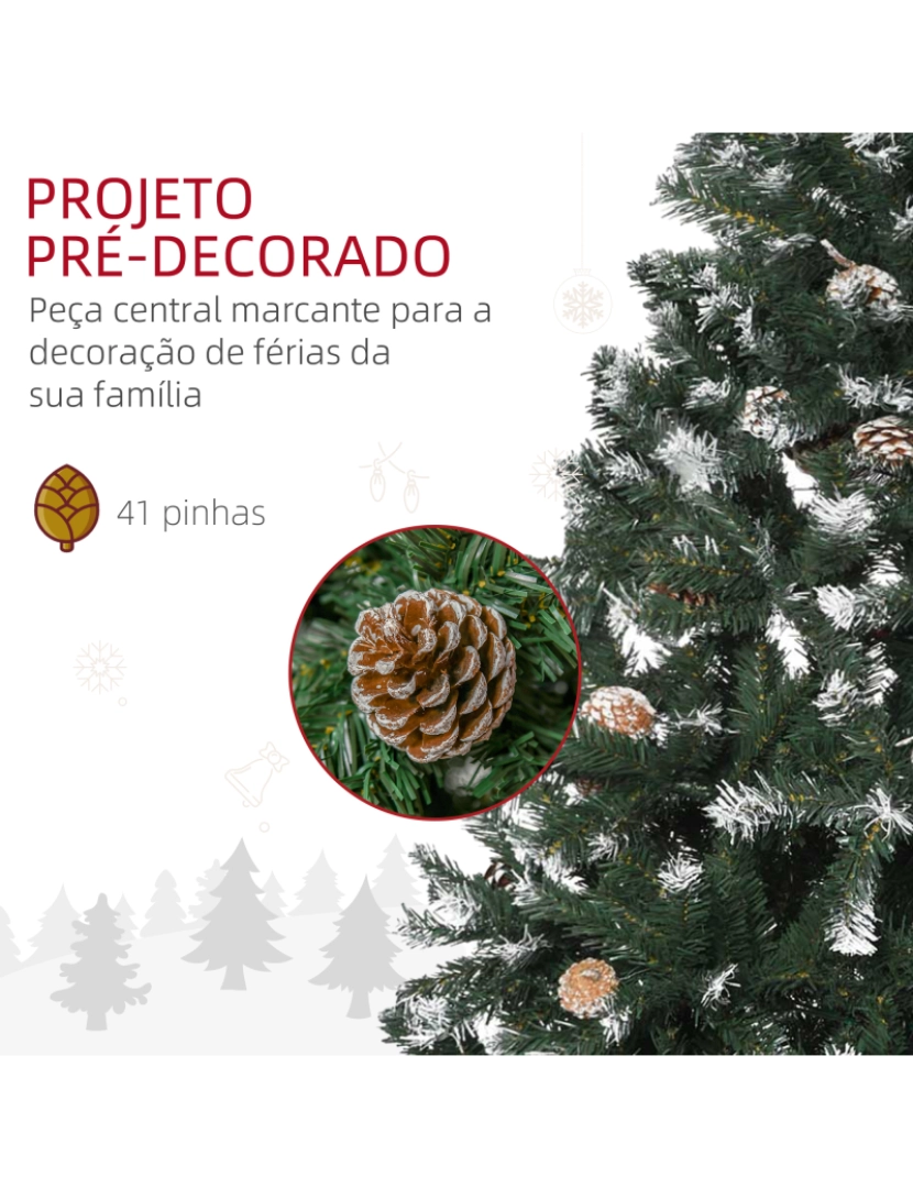 imagem de HOMCOM Árvore de Natal Artificial 150cm com 676 Ramas e 41 Pinhas Folhas de PVC com Efeito de Neve Base Dobrável e Suporte Metálico para Interiores Verde5
