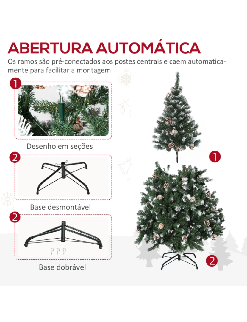 imagem de HOMCOM Árvore de Natal Artificial 150cm com 676 Ramas e 41 Pinhas Folhas de PVC com Efeito de Neve Base Dobrável e Suporte Metálico para Interiores Verde8