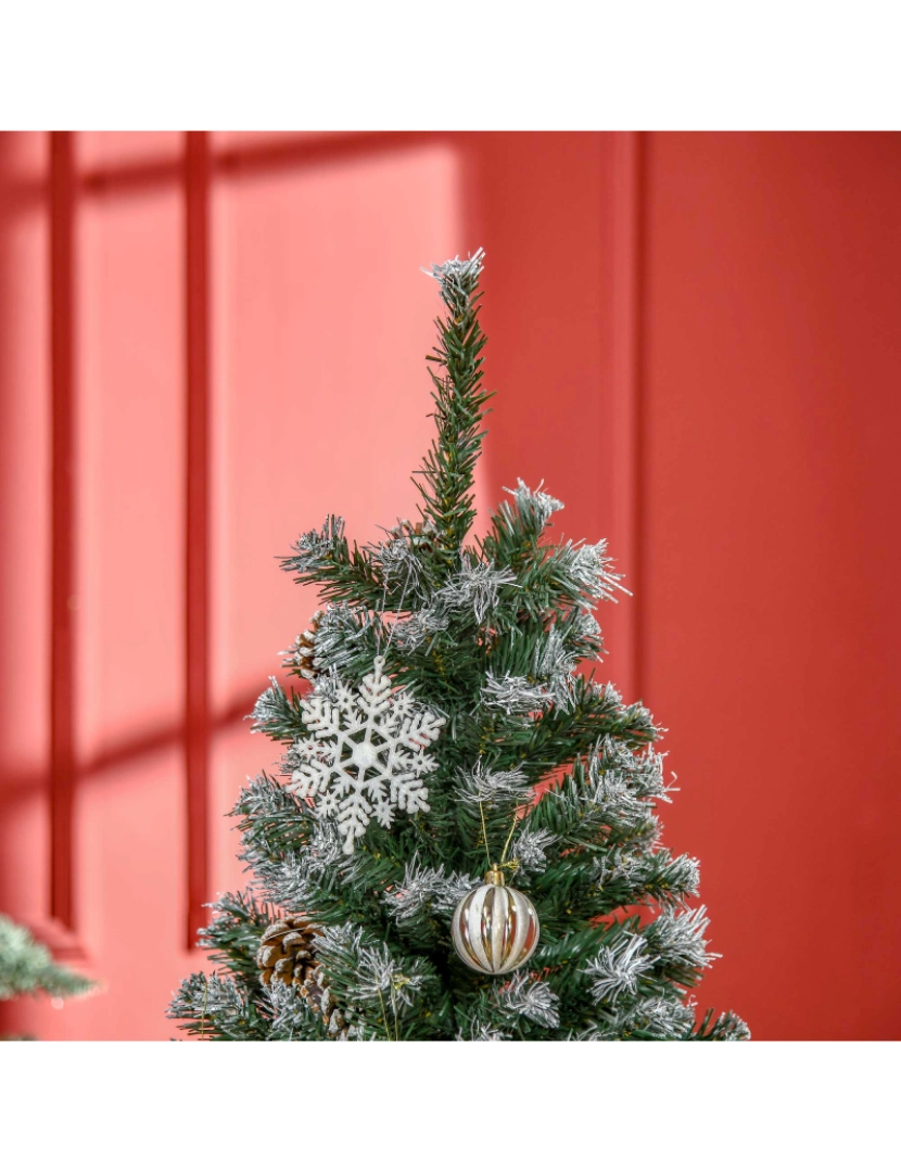 imagem de HOMCOM Árvore de Natal Artificial 150cm com 676 Ramas e 41 Pinhas Folhas de PVC com Efeito de Neve Base Dobrável e Suporte Metálico para Interiores Verde9