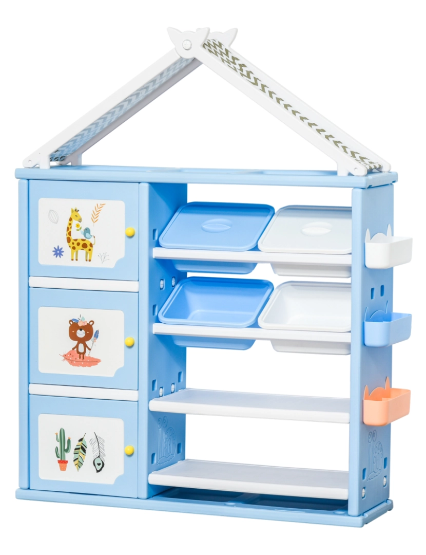 Homcom - HOMCOM Estante Infantil de Brinquedos com Armário Prateleiras 4 Caixas e 3 Cestas Organizadoras de Armazenamento para Habitação de Crianças Sala de Jogos 128x34x155cm Azul