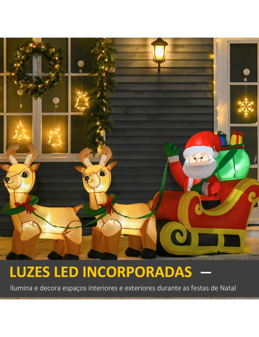 imagem grande de HOMCOM Pai Natal com Trenó e Renas Infláveis com Luzes LED Decoração de Natal para Exterior Ar Livre com Inflador 240x57x112cm Multicor4