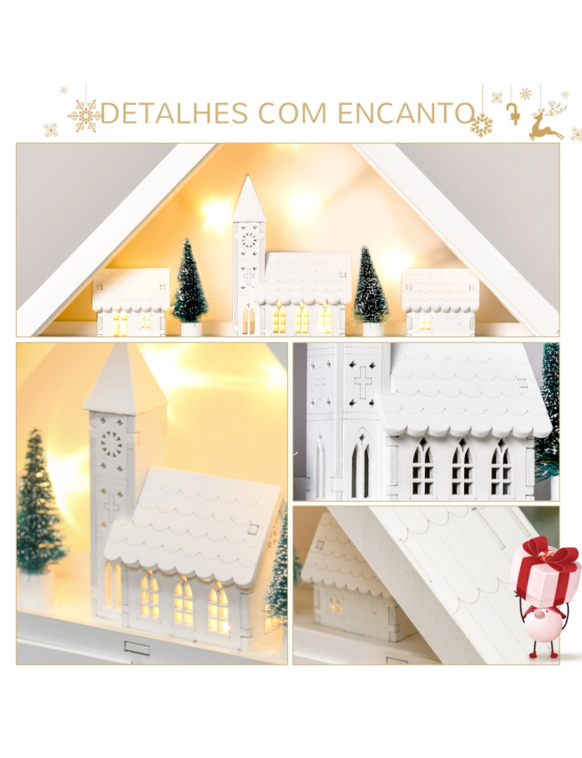 imagem grande de HOMCOM Calendário de Advento de Natal Madeira com 24 Gavetas e Luzes LED Decoração de Natal Modelo Casinha 39x9x42cm Branco6