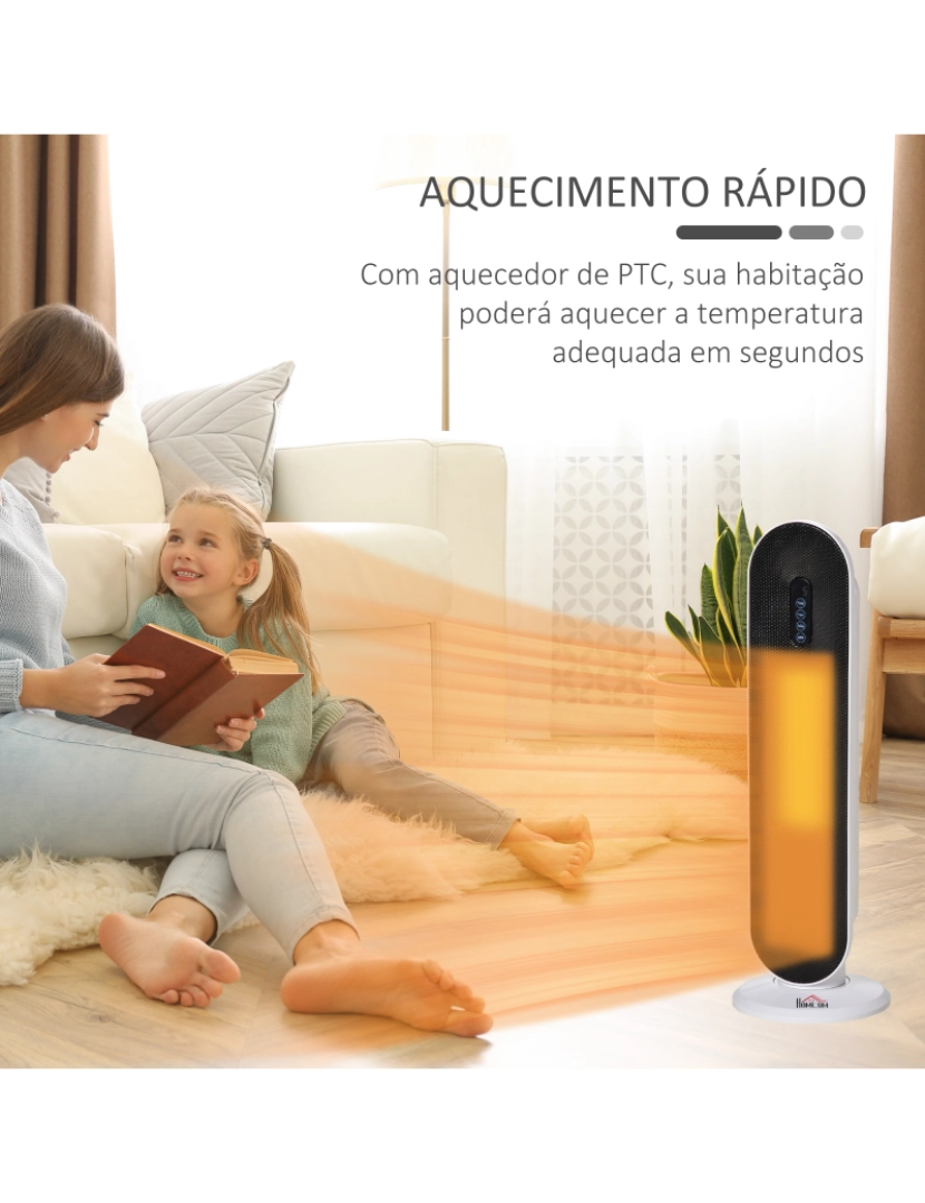 imagem de HOMCOM Aquecedor Cerâmico de Torre 1200W/2000W com Controle Remoto Termostato Temporizador de 24h e Sistema Anti-Rolamento para Sala de 20m² 21x21x63,5cm Branco e Preto5
