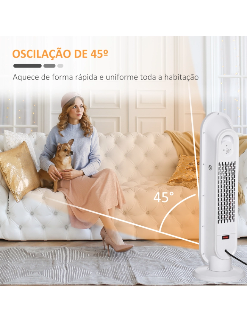 imagem de HOMCOM Aquecedor Cerâmico de Torre 1200W/2000W com Controle Remoto Termostato Temporizador de 24h e Sistema Anti-Rolamento para Sala de 20m² 21x21x63,5cm Branco e Preto7