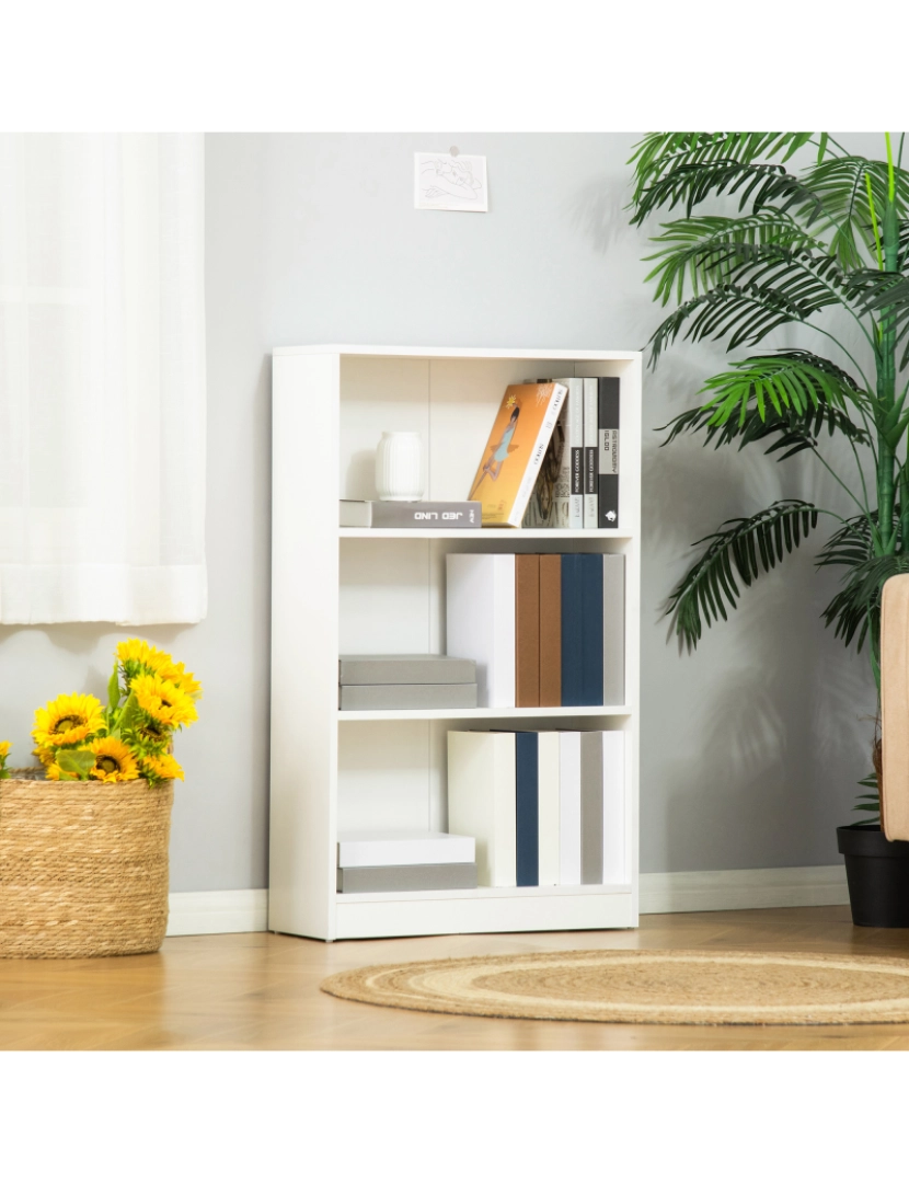 imagem de HOMCOM Estante para Livros com 3 Compartimentos de Armazenamento Livros Plantas para Sala de Estar Estúdio Dormitório 62,2x24x102,4cm Branco2